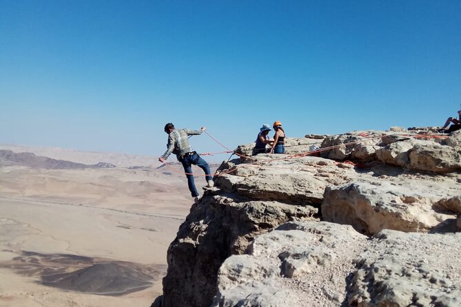 Rappelling Down the Ramon Crater Cliff - The View Changes as You Descend